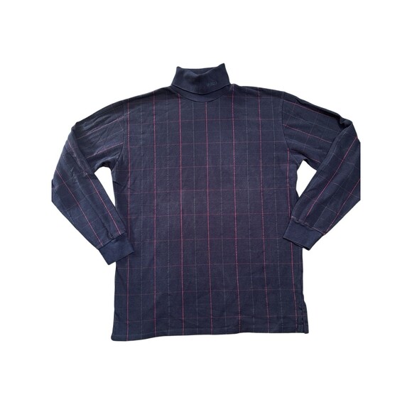 Polo Ralph Lauren Men’s Blue Grid Pattern Turtle Neck Sweater Vintage Size Large - Picture 1 of 4
